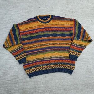 Striped Multi-Colored Crewneck Sweater 3D Textured Knit Small